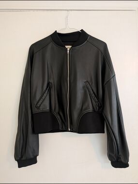 Labijou Black Faux Leather Bomber Jacket